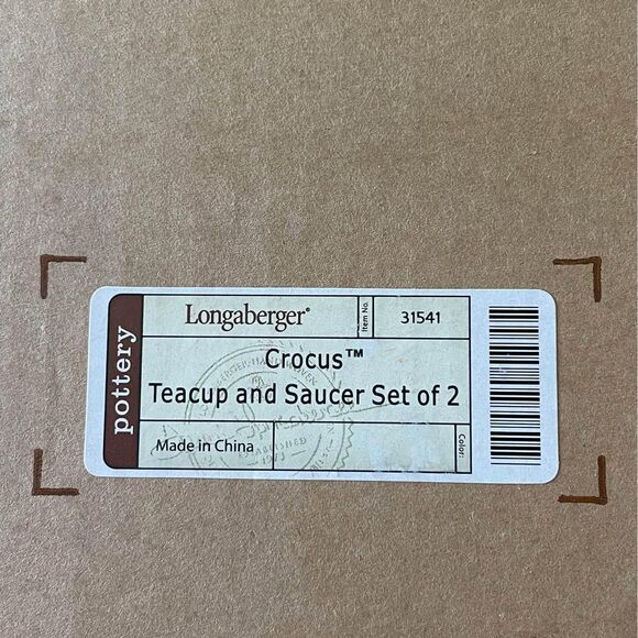 Longaberger Pottery Teacups And Saucers (2) Purple Crocus Flowers - Picture 2 of 10